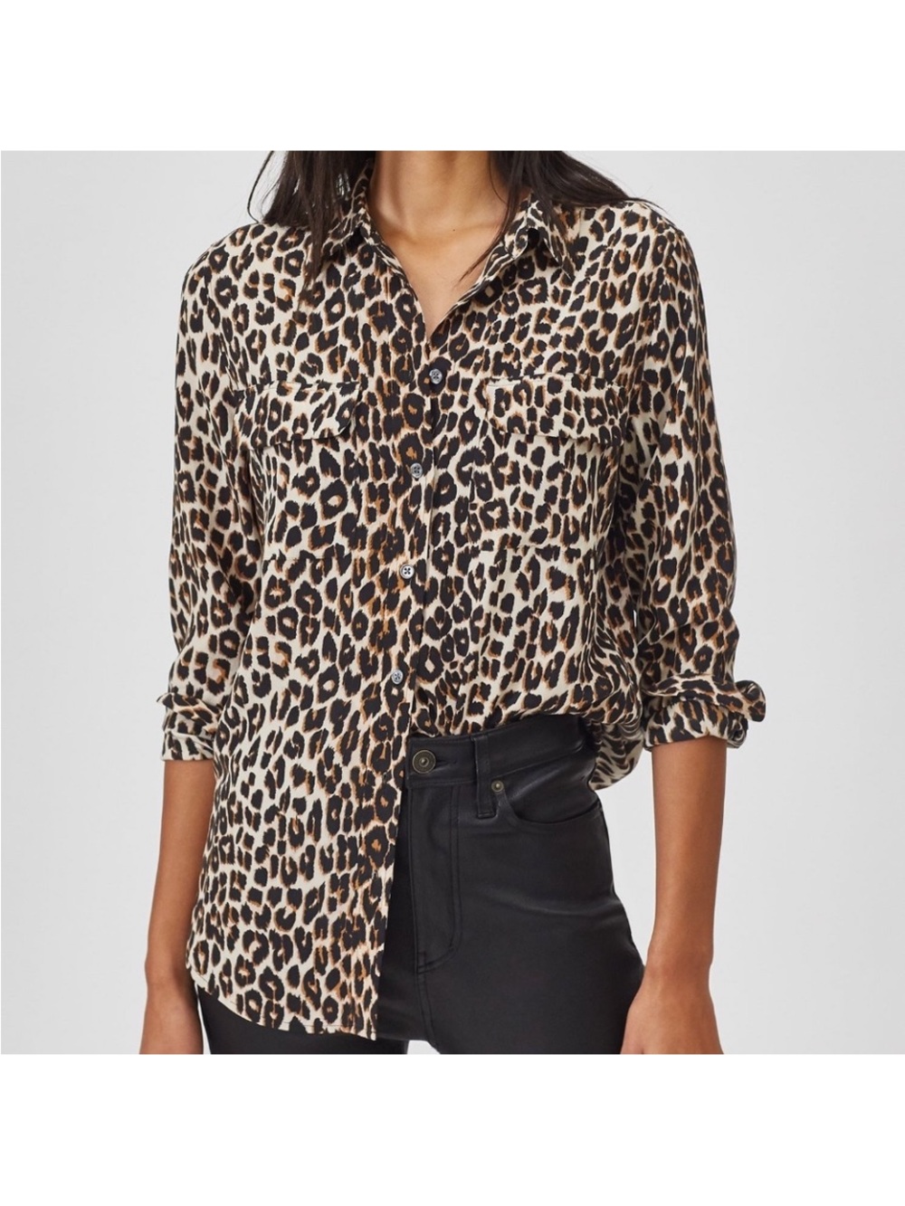 Equipment Leopard Print Button-Front Blouse - Brown/Black